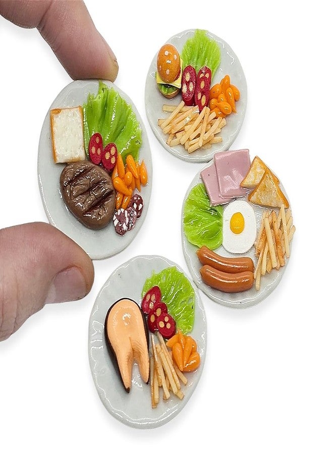 WitnyStore Tiny 1⅜" American Breakfast Hamburger Salmon and Steak 4 Pieces Set Realistic Mini Foods Hand Made Polymer Clay Food Meal Model Replica Dishes Decorative Collectible Figurine Décor Gifts - Image 4